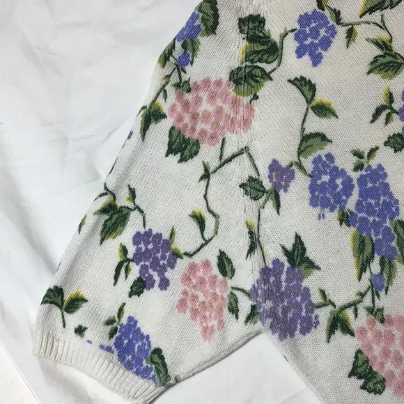 VTG Herman Geist Floral Cotton Blend Knit Short Sleeve Sweater Sz.M - Picture 6 of 7
